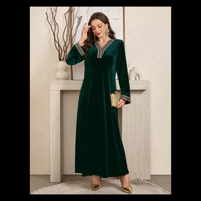 ⁦فستان مزخرف تراثي نسائي لون اخضر⁩ - الصورة ⁦5⁩