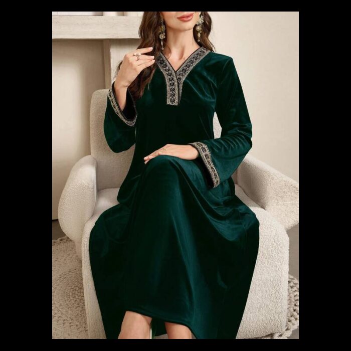 ⁦فستان مزخرف تراثي نسائي لون اخضر⁩ - الصورة ⁦6⁩