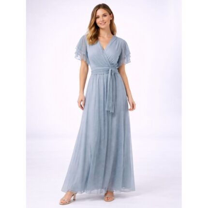 فستان نسائي بأكمام قصيرة لون رمادي