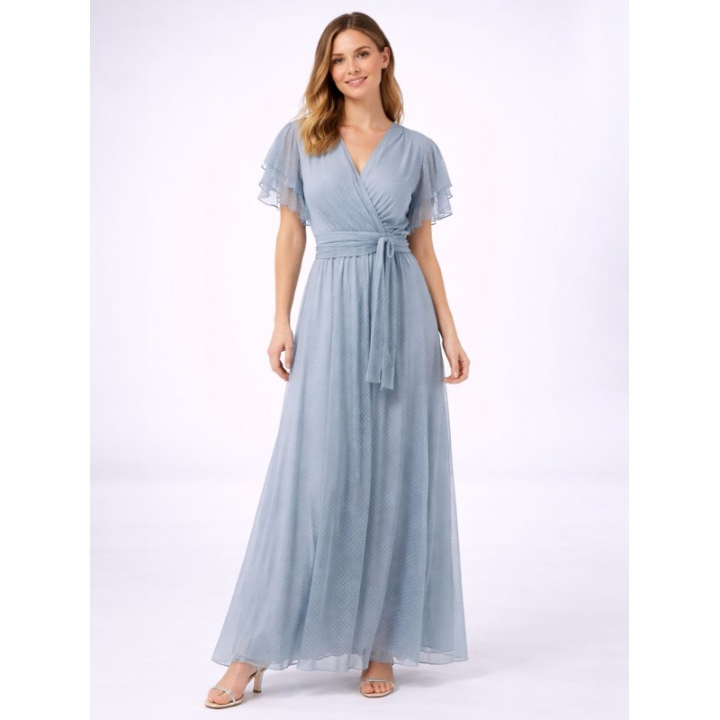 ⁦فستان نسائي بأكمام قصيرة لون رمادي⁩ - الصورة ⁦1⁩