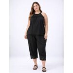 بجامه ستاتي قطعتين بلوزه كت وبنطلون لون اسود