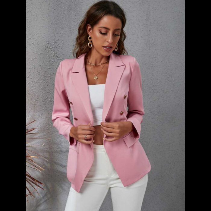 ⁦جاكيت رسمي كتان للنساء لون زهري⁩ - الصورة ⁦2⁩