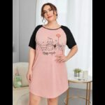 ⁦قميص نوم بيتي قصير للنساء لون زهري واسود⁩ - الصورة ⁦3⁩