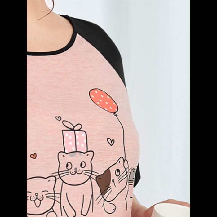 ⁦قميص نوم بيتي قصير للنساء لون زهري واسود⁩ - الصورة ⁦4⁩