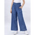 بنطلون قماش زبدة بناتي لون أزرق