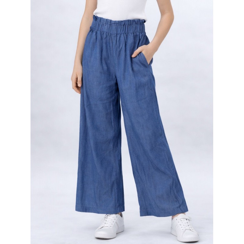 ⁦بنطلون قماش زبدة بناتي لون أزرق⁩ - الصورة ⁦1⁩