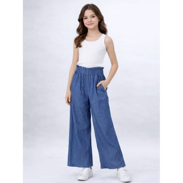 ⁦بنطلون قماش زبدة بناتي لون أزرق⁩ - الصورة ⁦2⁩