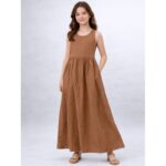 فستان حفر ستاتي لون بني