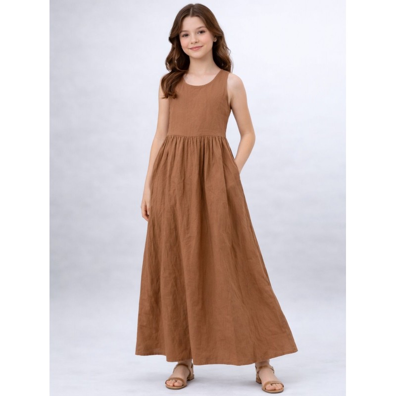 ⁦فستان حفر ستاتي لون بني⁩ - الصورة ⁦1⁩