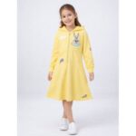 فستان برسمة ارنب مع طاقية بناتي لون اصفر