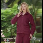 بجامة فرو نسائية قطعتين بسحاب لون خمري