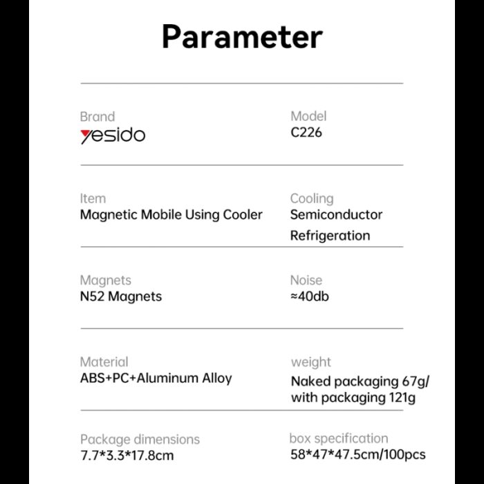 ⁦Yesido C226 Gaming Phone Cooler, Grey⁩ - الصورة ⁦8⁩