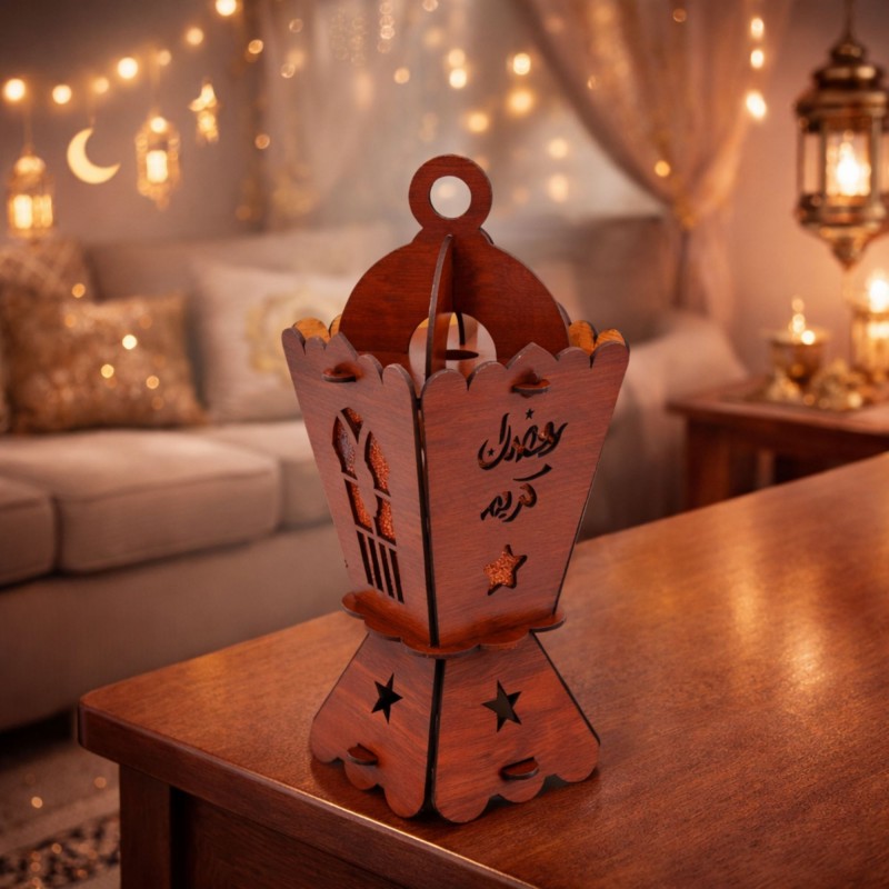 ⁦فانوس خشبي كبير لون كرميدي طول 25 سم⁩ - الصورة ⁦1⁩