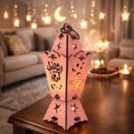 فانوس خشبي كبير لون زهري طول 25 سم