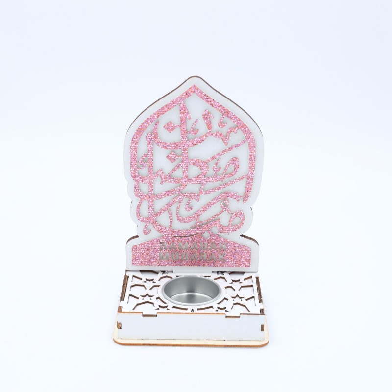 ⁦تحفة خشبية بكتابة رمضان كريم مع قاعدة شمعة زهري طول 15 سم⁩ - الصورة ⁦1⁩