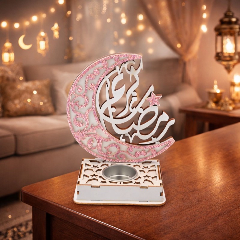 ⁦تحفة خشبية زهري رمضان كريم مع قاعدة للشمع طول 15 سم⁩ - الصورة ⁦1⁩