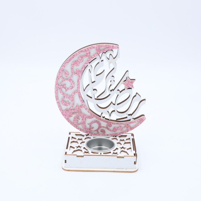 ⁦تحفة خشبية زهري رمضان كريم مع قاعدة للشمع طول 15 سم⁩ - الصورة ⁦2⁩