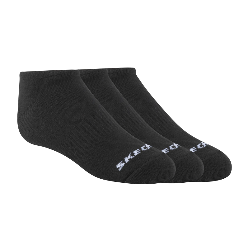 ⁦Skechers Kids' Unisex Non Terry No Show (3 Pair) Socks (31-35)-Black⁩ - الصورة ⁦1⁩