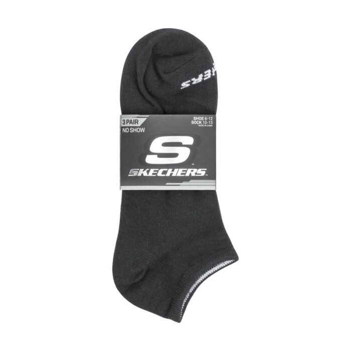 ⁦Skechers Kids' Unisex Non Terry No Show (3 Pair) Socks (31-35)-Black⁩ - الصورة ⁦2⁩