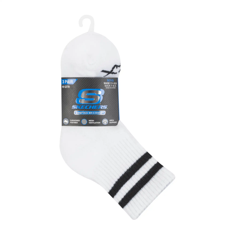 ⁦Skechers Kids' Unisex Half Terry No Show (3 Pair) Socks (31-35)-White⁩ - الصورة ⁦1⁩