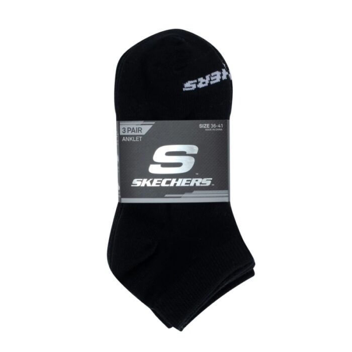 ⁦Skechers Womens' Non Terry Crew (3 Pair) Socks (36-41)-Black⁩ - الصورة ⁦2⁩