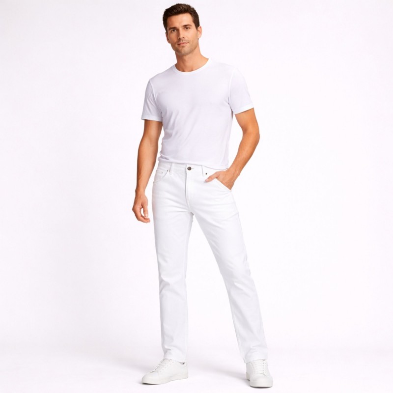 ⁦بنطلون جينز رجالي لون ابيض⁩ - الصورة ⁦1⁩