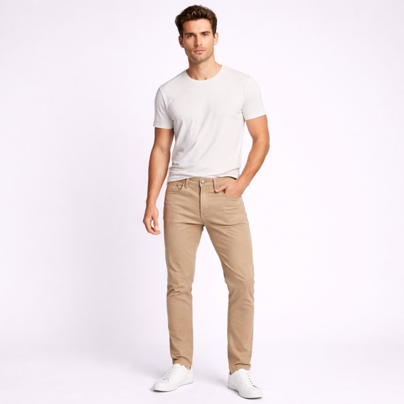 ⁦بنطلون جينز رجالي لون بيج⁩ - الصورة ⁦1⁩