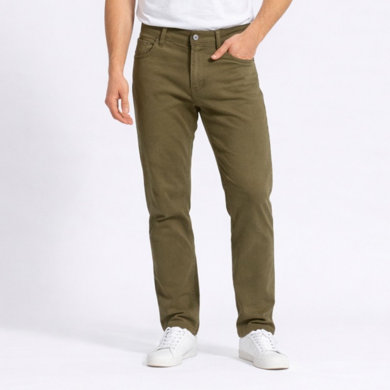 ⁦بنطلون جينز رجالي لون زيتي⁩ - الصورة ⁦1⁩