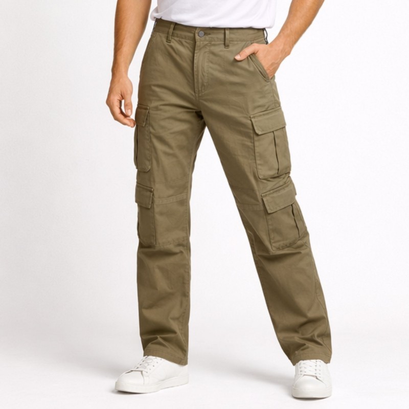 ⁦بنطلون رجالي بتصميم جيوب جانبية لون زيتي⁩ - الصورة ⁦1⁩