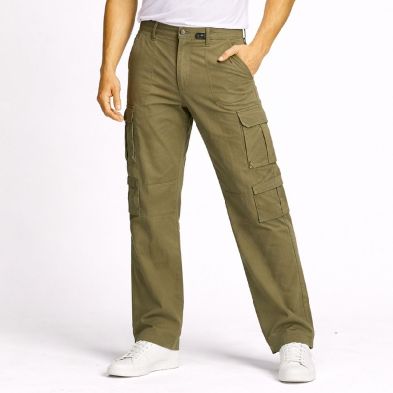 ⁦بنطلون رجالي بتصميم جيوب جانبية لون زيتي⁩ - الصورة ⁦1⁩