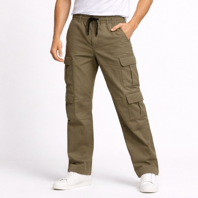 ⁦بنطلون رجالي بتصميم جيوب جانبية لون زيتي فاتح⁩ - الصورة ⁦1⁩