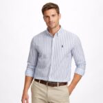 قميص رجالي قطني مخطط سكني وابيض