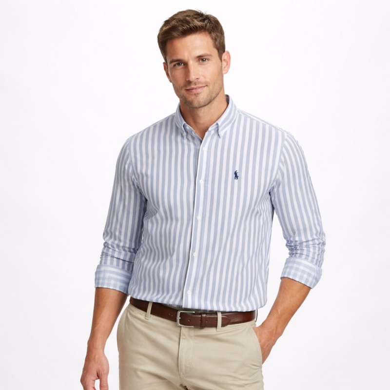 ⁦قميص رجالي قطني مخطط سكني وابيض⁩ - الصورة ⁦1⁩