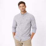 قميص رجالي قطني مخطط ابيض ورمادي