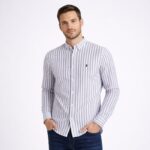 قميص رجالي قطني مخطط ابيض وسكني