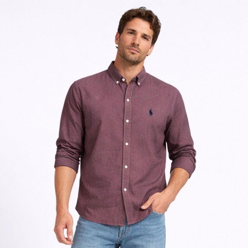 ⁦قميص رجالي سادة لون بني⁩ - الصورة ⁦1⁩