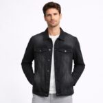 جاكيت جينز بأزرار وأكمام طويلة للرجال لون اسود