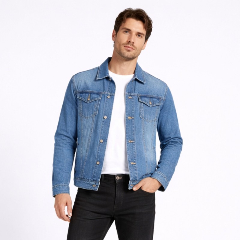 ⁦جاكيت جينز بأزرار وأكمام طويلة للرجال لون ازرق⁩ - الصورة ⁦1⁩