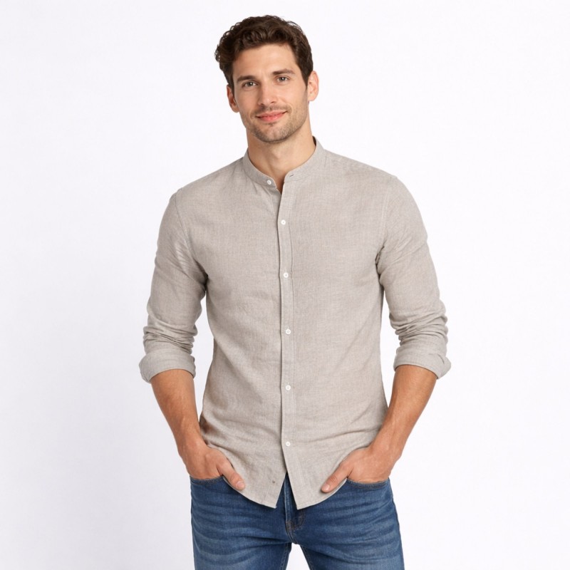 ⁦قميص قبة صينية رجالي لون بيج⁩ - الصورة ⁦1⁩