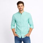 قميص قبة صينية رجالي لون بستاج اخضر فيروزي