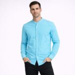 قميص قبة صينية رجالي لون تركواز فاتح