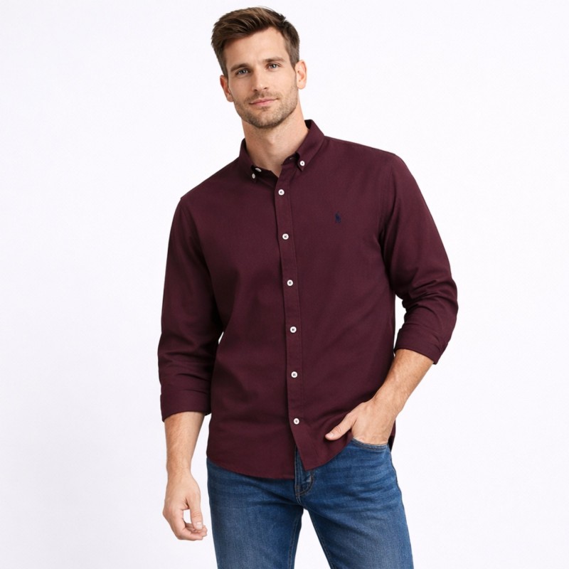 ⁦قميص رجالي لون عنابي⁩ - الصورة ⁦1⁩