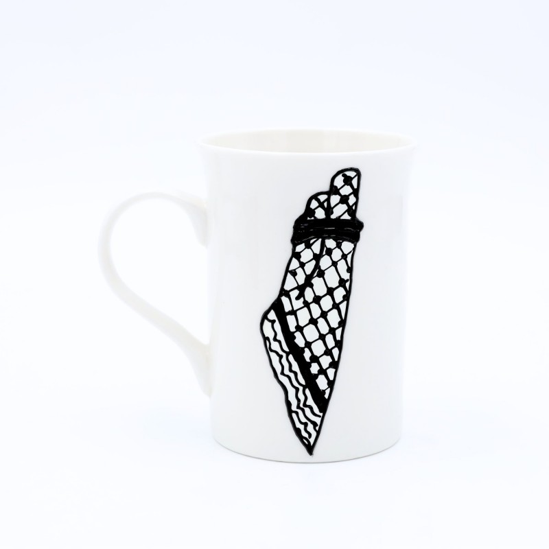 ⁦مج بتصميم خارطة فلسطين حجم 250 مل لون ابيض ( رسم يدوي )⁩ - الصورة ⁦1⁩