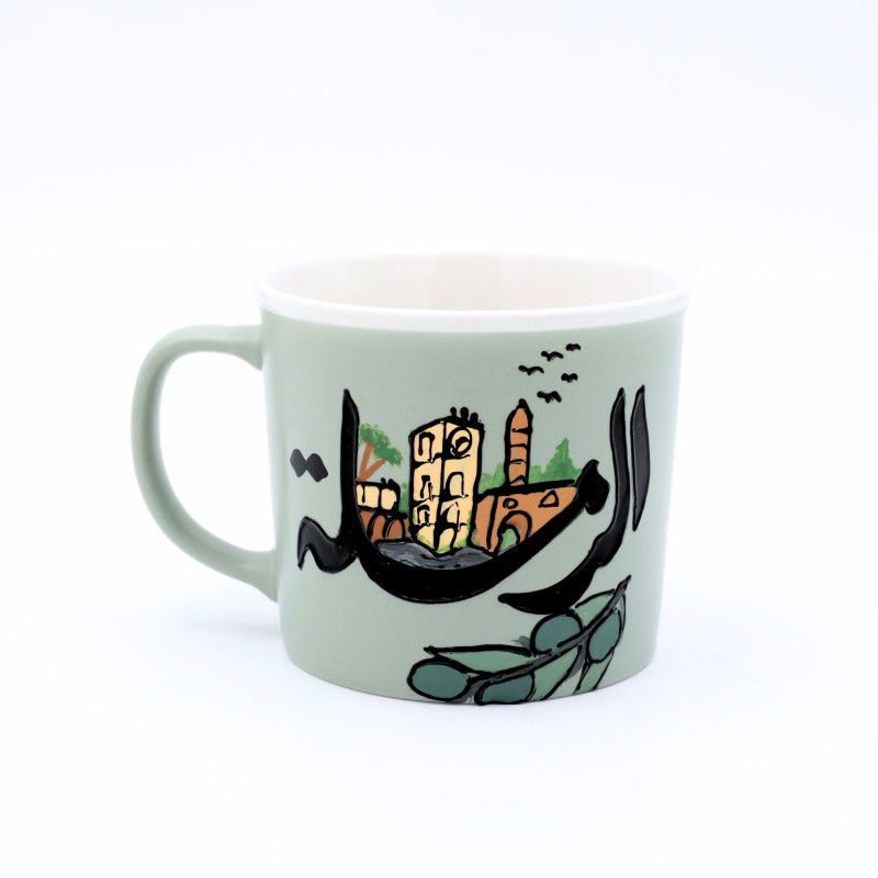 ⁦مج بتصميم تراثي الرمله حجم 250 مل لون اخضر ( رسم يدوي )⁩ - الصورة ⁦1⁩