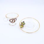 كاسه شاي شفاف بتصميم رمضاني مع صحن ( رسم يدوي )