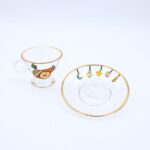 كاسه شاي شفاف بتصميم رمضاني مع صحن ( رسم يدوي )