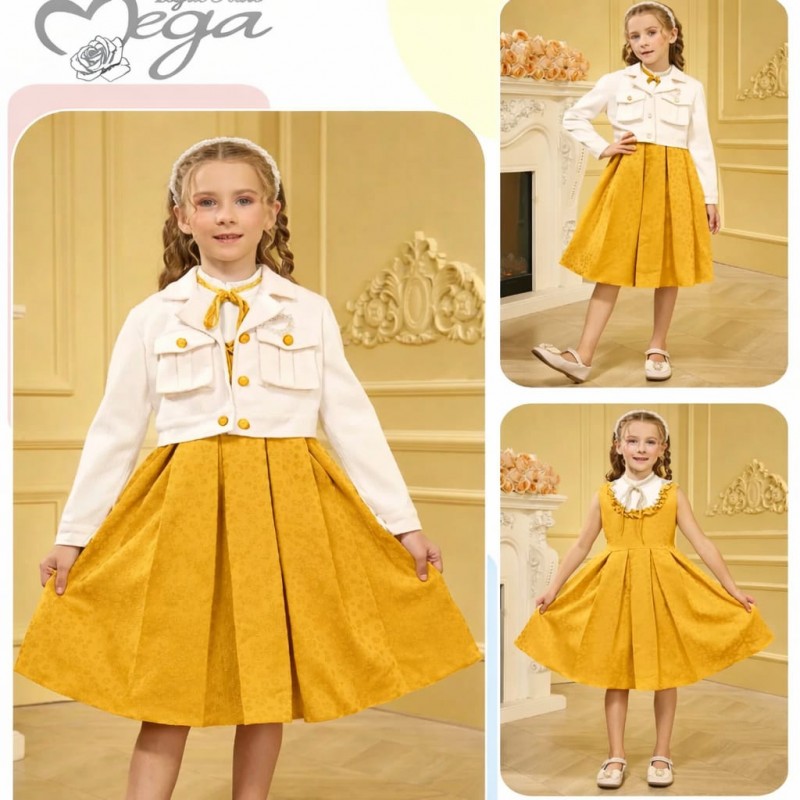 ⁦فستان بناتي قطعتين لون اصفر⁩ - الصورة ⁦1⁩