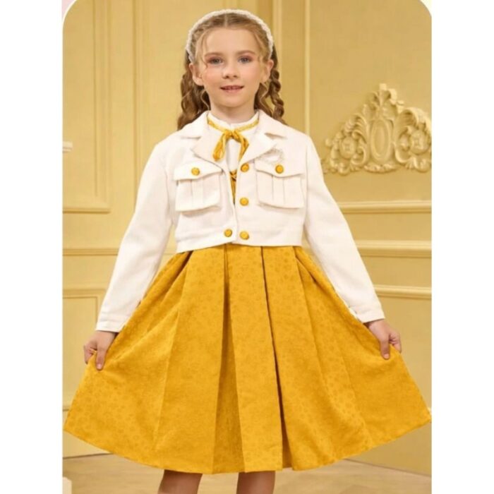 ⁦فستان بناتي قطعتين لون اصفر⁩ - الصورة ⁦2⁩