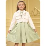 ⁦فستان بناتي قطعتين لون اخضر وبيج⁩ - الصورة ⁦2⁩