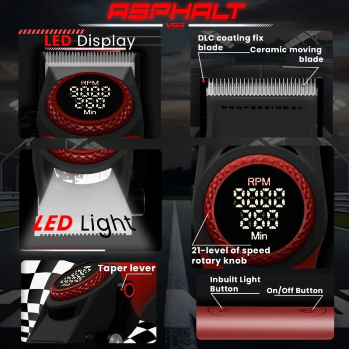 ⁦VGR V-001 Professional Hair Clipper For Men, Red⁩ - الصورة ⁦4⁩